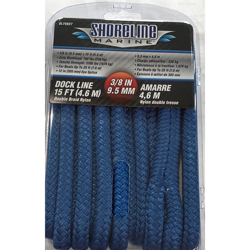 Shoreline Marine Dock Line|Blue|Black|15|1/2 15
