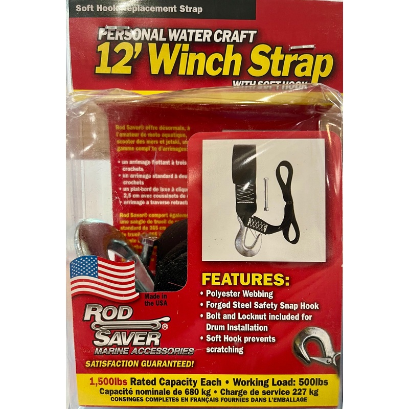 Rod Saver Personal Water Craft 12 Winch Strap with Soft Hook