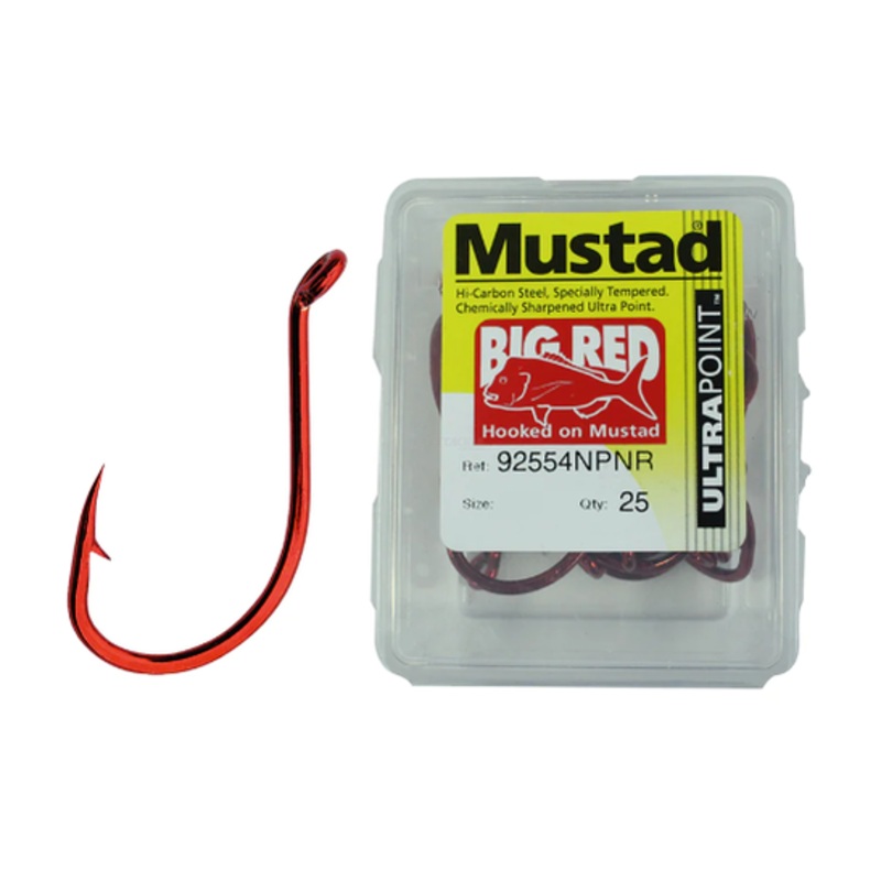 Mustad Big Red Hooks 25 Pack|1/0|2/0|3/0|4/0|5/0|6/0|7/0|8/0