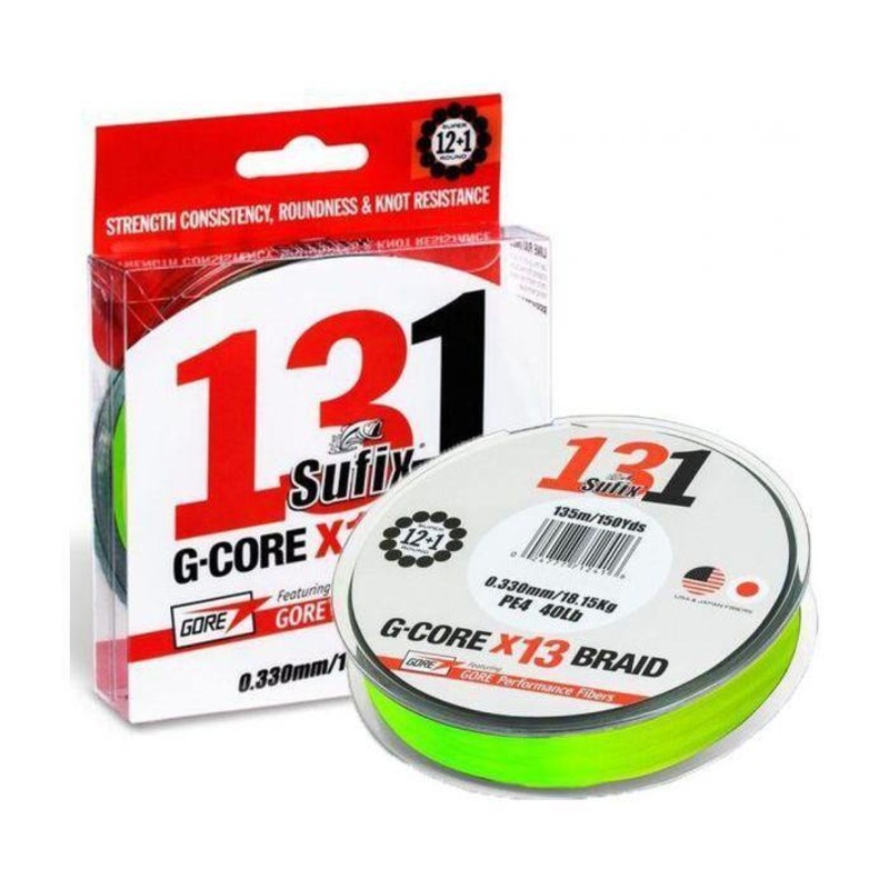 Sufix G-Core 131 Braid 150Yd Neon Chartreuse