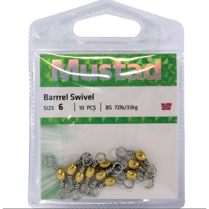 Mustad Barrel Swivel|12 - Qty 10 - 18kg|10 - Qty 10 - 25kg|8 - Qty 10 - 25kg|6 - Qty 10 - 33kg|4 - Qty10 - 38kg|2 - Qty 10 - 45kg|1 - Qty 6 - 59kg|12 - Qty 10 - 18kg - Black