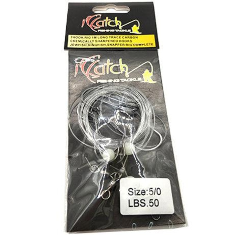 Icatch Two Hook Rig 3 Sets|5/0 Hook 50lb Trace|6/0 Hook 60lb|7/0 Hook 80lb|8/0 Hook 80lb