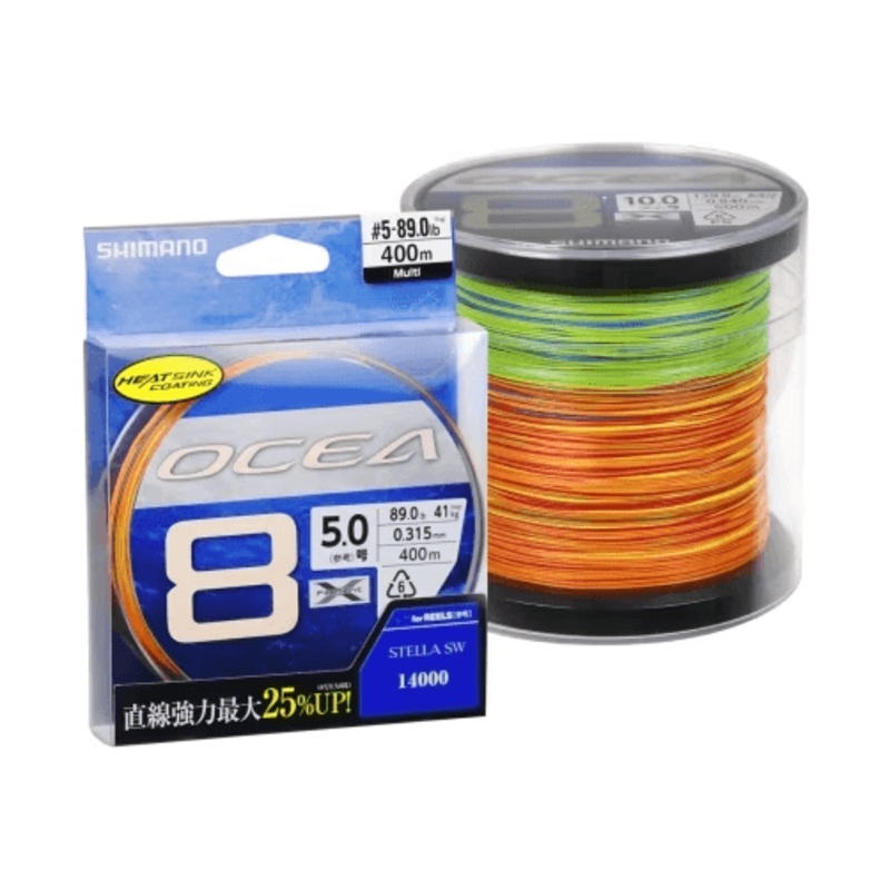 Shimano Ocea 8 Pe Braid|PE1.5 - 30lb -0.19mm - 300m|PE2 - 41lb - 0.200mm - 300m|PE3 - 58lb - 0.230mm - 400m|PE4 - 73lb - 0.280mm - 400m|PE5 - 89lb - 0.315mm - 400m|PE6 - 102lb - 0.350mm - 400m|PE8 - 137lb - 0.420mm - 400m|PE10 - 139lb - 0.540mm - 500m