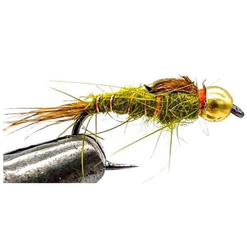 FAS Hand Tied Bead Head Pheasant Tail Nymph Barbless Olive Sz 14 Qty 6