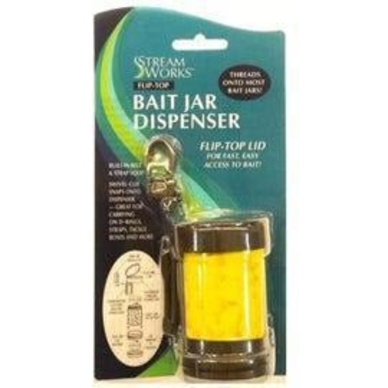 Stream Works Flip-Top Bait Jar Lid Dispenser Swivel Clip and Belt Clip