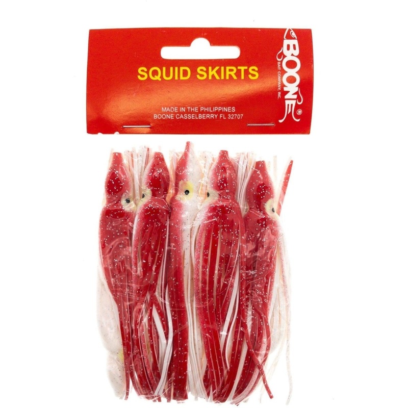 BOONE 4 1/4in SQUID SKIRT RED/WHITE 10 PACK