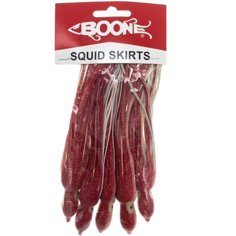 BOONE BIG GAME SQUID TROLLING SKIRTS 6 RED/WHITE QTY 5