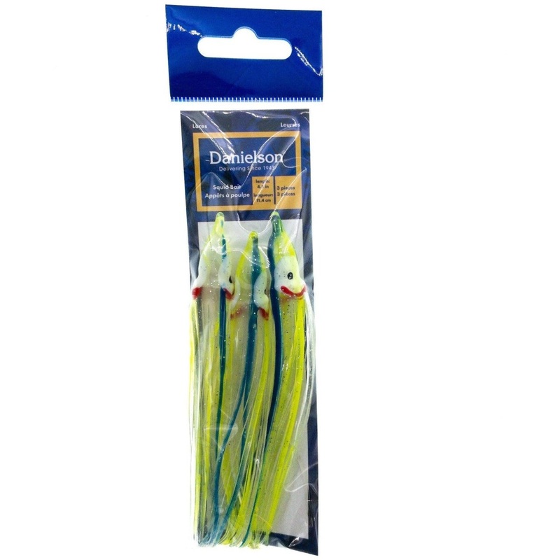 Danielson Squid Bait 4.5 UV Clear/Chartreuse/Blue Streak Qty 3