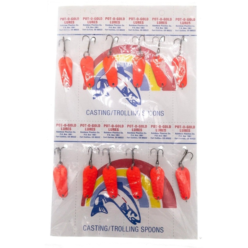 Pot-O-Gold Dan-Dee Casting/Trolling Spoon w Treble Hooks 1-1/2 Fluro Red Card of 12