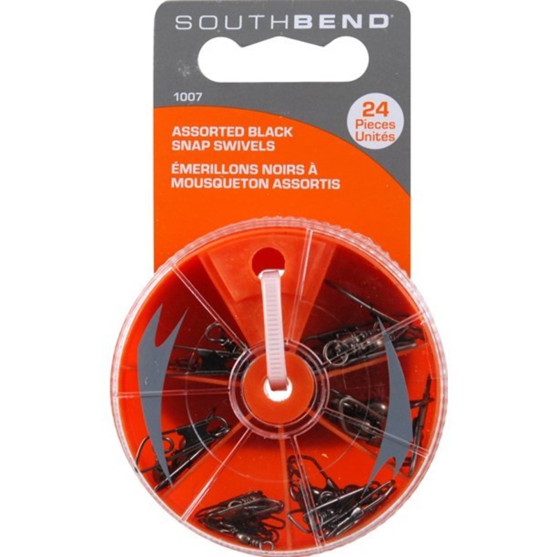 South Bend Snap Swivels Assortment w/Dial Box Black 24 Pieces
