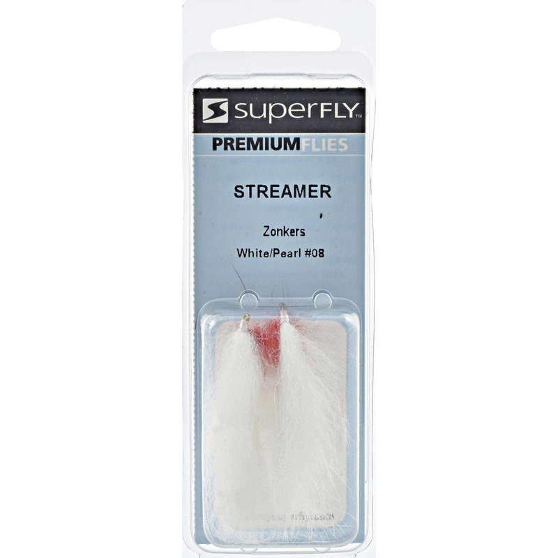 SuperFly Premium Flies Streamer Zonkers White/Pearl/Red #08