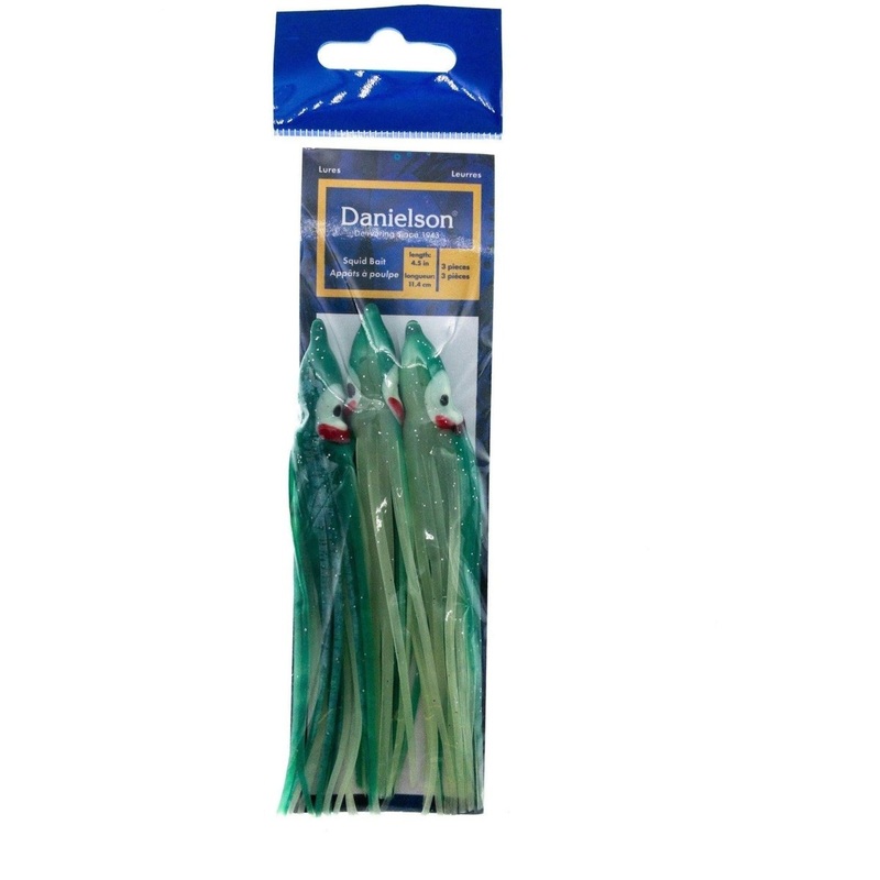 Danielson Squid Bait 4.5 Glow/Green Streak Qty 3