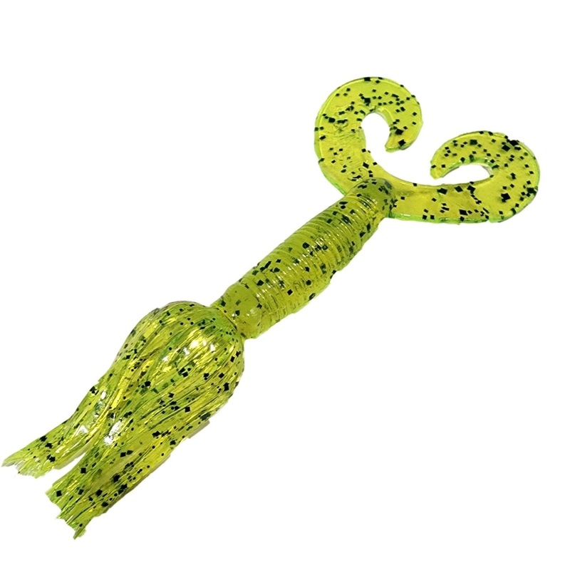 Chompers Skirted Twin Tail Grub 5 Qty 10 Chartreuse Pepper