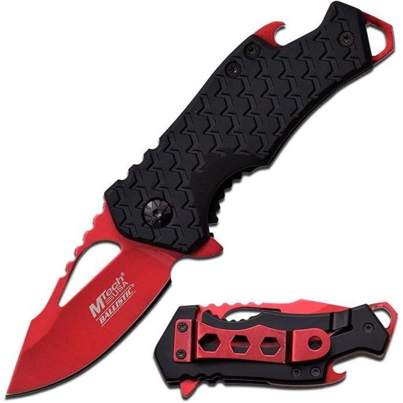 MTech MT-A882RD Spring Assisted Knife w/ Liner Lock, 3.50 Red
