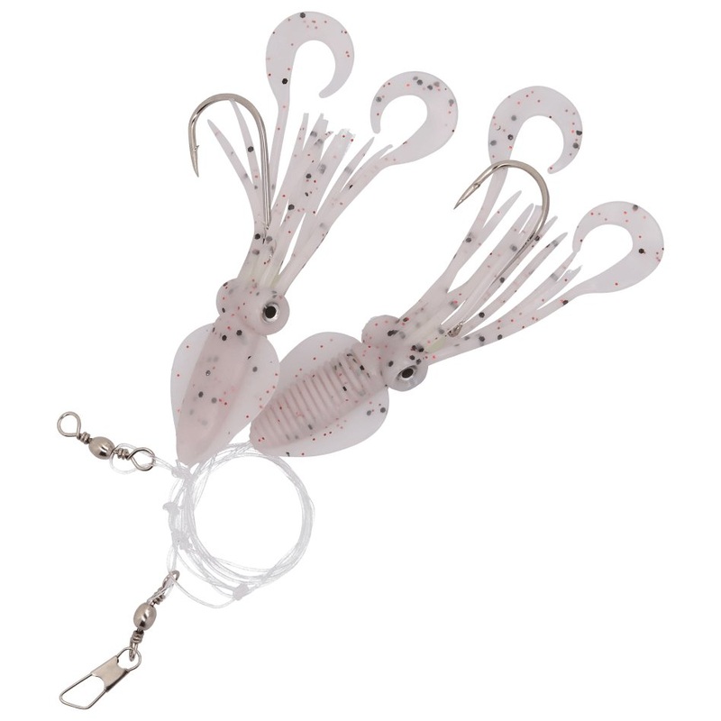 P-Line Twin Tail Squid 50Lb Test 4.5 Pink/Red Flake Qty 2