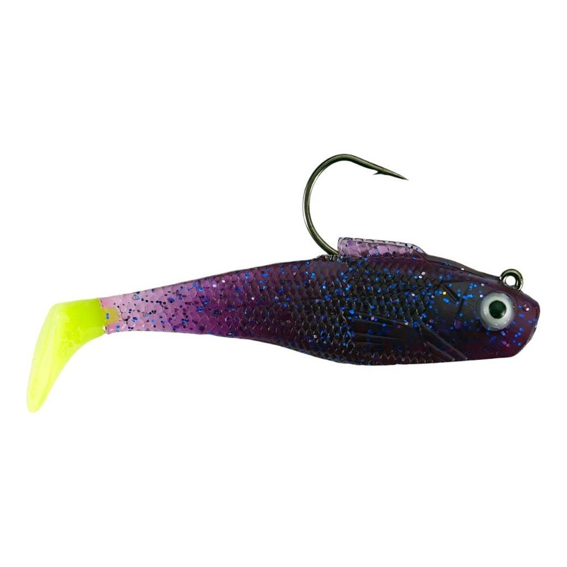 H&H Lures Swagger Tail Shad 3 3/8 Oz Qty 4 Plum/Chartreuse Tail