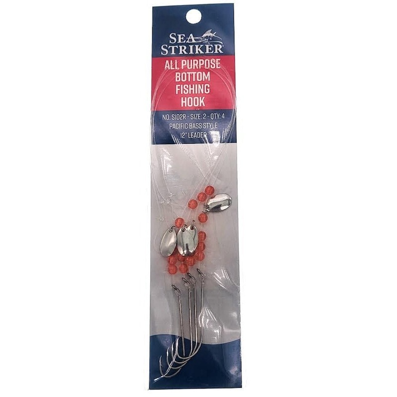 Sea Striker Snelled Hooks Pacific Bass Red Beads Nickel Spinner 12 Leader Qty 4