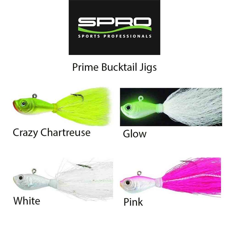 Spro 6 OZ Bucktail Jigs|CHARTREUSE|GLOW|PINK|WHITE