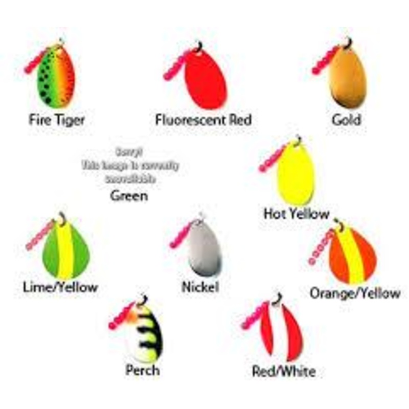 Little Joe - Walleye Spinner|firetiger|perch|hammered nickle|hot yellow|flo red|hammered gold|lime yellow|gold|orange yellow|nickle|green|red white|chartreuse|White/Chrome|blue/chrome|chartreuse/gold|pink/gold