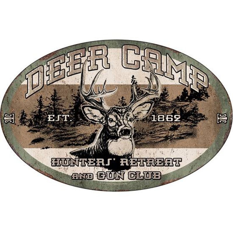 RIVERS EDGE - DEER CAMP - HUNTERS' RETREAT AND GUN CLUB - 12 X 17 TIN SIGN