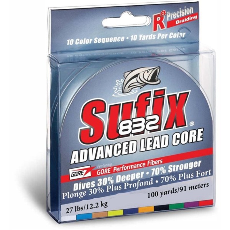 Sufix 832 Advanced Lead Core|10-Colour Metered|10 Color Metered|27|18|12LBS.|100 Yd. Spool|200 YD.|200YD.