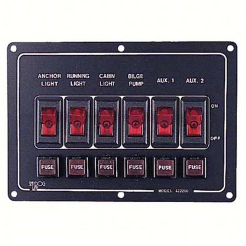 SeaDog 422210 Illuminated Horizontal 6 Switch Panel  Features Cigarette Lighter  4-1/2  X 6-1/2
