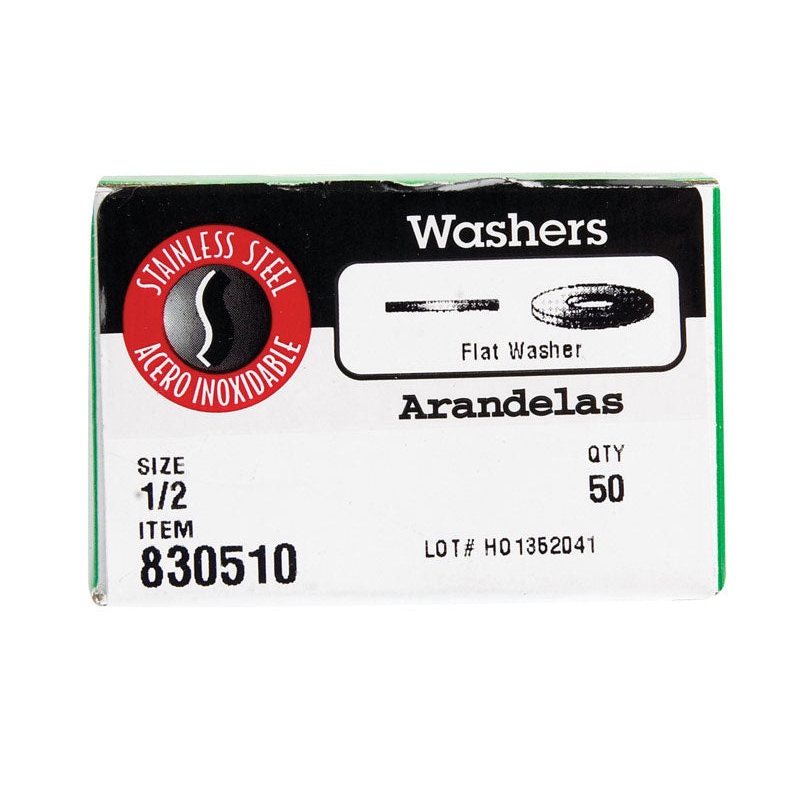 Hillman Stainless Steel Flat Washers 1/2 - 50 Pack
