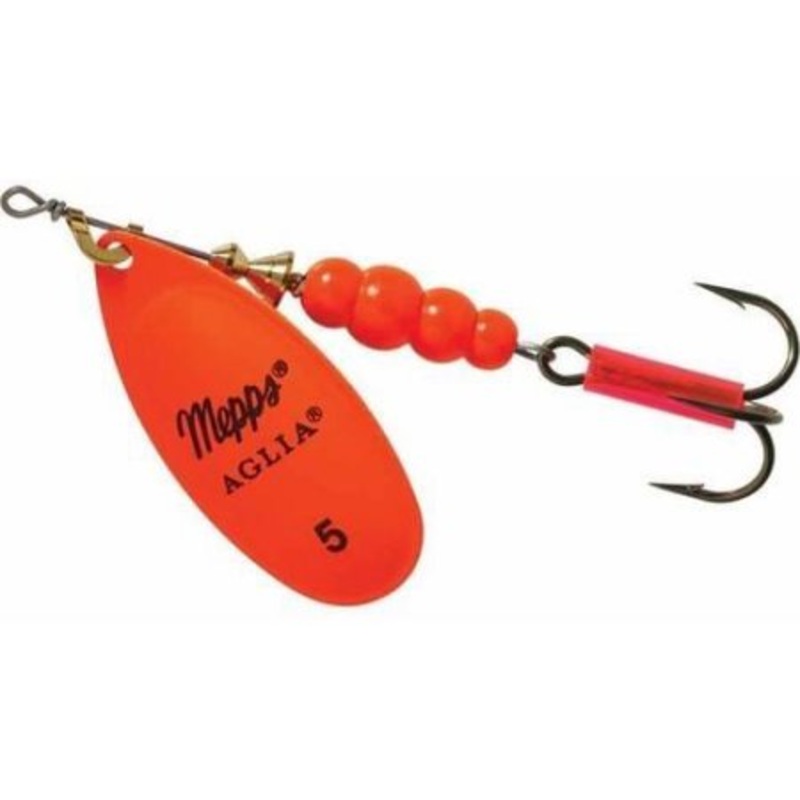 Mepps Aglia In-Line Spinner 1/2 Oz Plain Treble Hook Hot Orange Blade