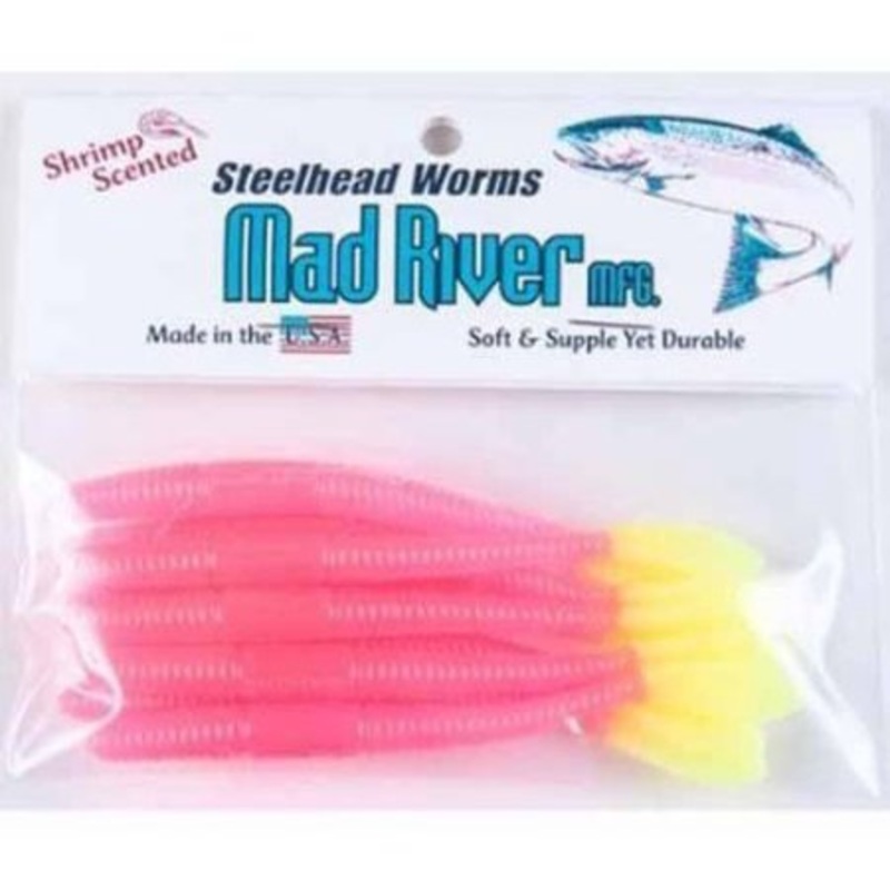 Mad River Steelhead Worms - 3 - Fluorescent Pink/Chartreuse Tail