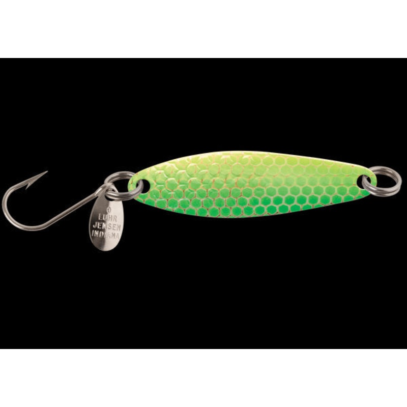 Luhr Jensen Needlefish Trolling Spoon - 1-1/2' - Green Hot Scale UV ZZZ