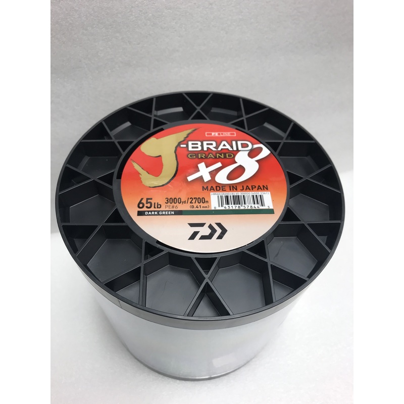 Daiwa J-Braid X8 Grand 8 Strand Braided Line 65Lb 3000Yd Bulk Spool Dark Green