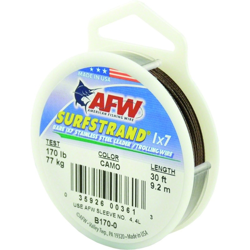 Surfstrand Bare 1X7 Stainless Steel Leader Wire 170Lb 77 Kg Test 033 in 084 Mm Dia Camo 30 Ft
