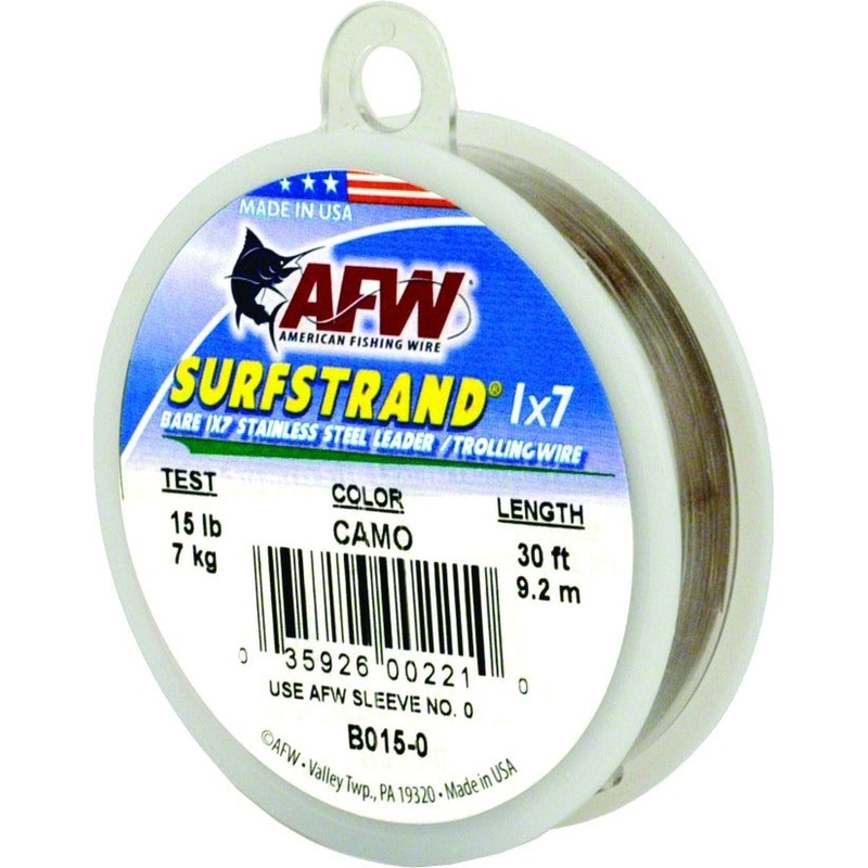 Surfstrand Bare 1X7 Stainless Steel Leader Wire 40Lb 18 Kg Test 015 in 038 Mm Dia Camo 30 Ft