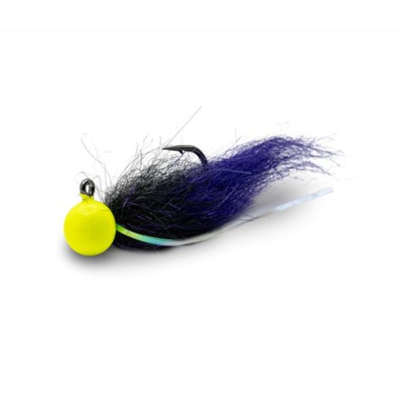 Mustad Tailout Twitcher Jig  3/4oz  UV Chartruese-Anadro Black- Mystic Purple