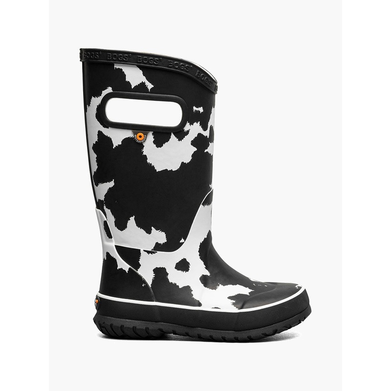 Bogs Rainboot Cow Kid's|Black/White|7|9|10