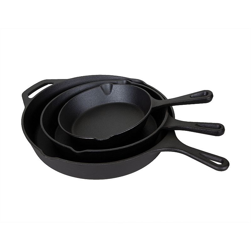 Stansport Pre-Seasoned Cast Iron Frying Pans - 3 Piece Set - 17.4 L X 13.4 W X 4.4 H