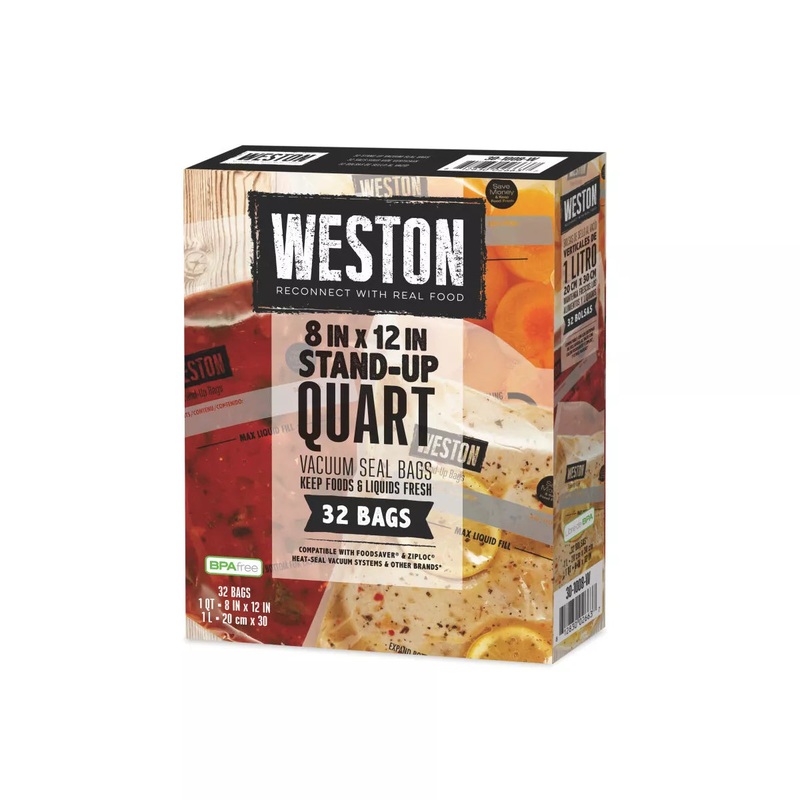 Weston Vac Sealer Bags Easy Fill 8 x 12 (Quart) 32 ct
